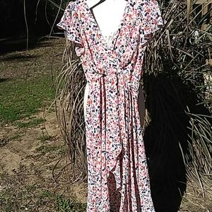 Nicole Miller Faux Wrap Hi Low Floral Maxi